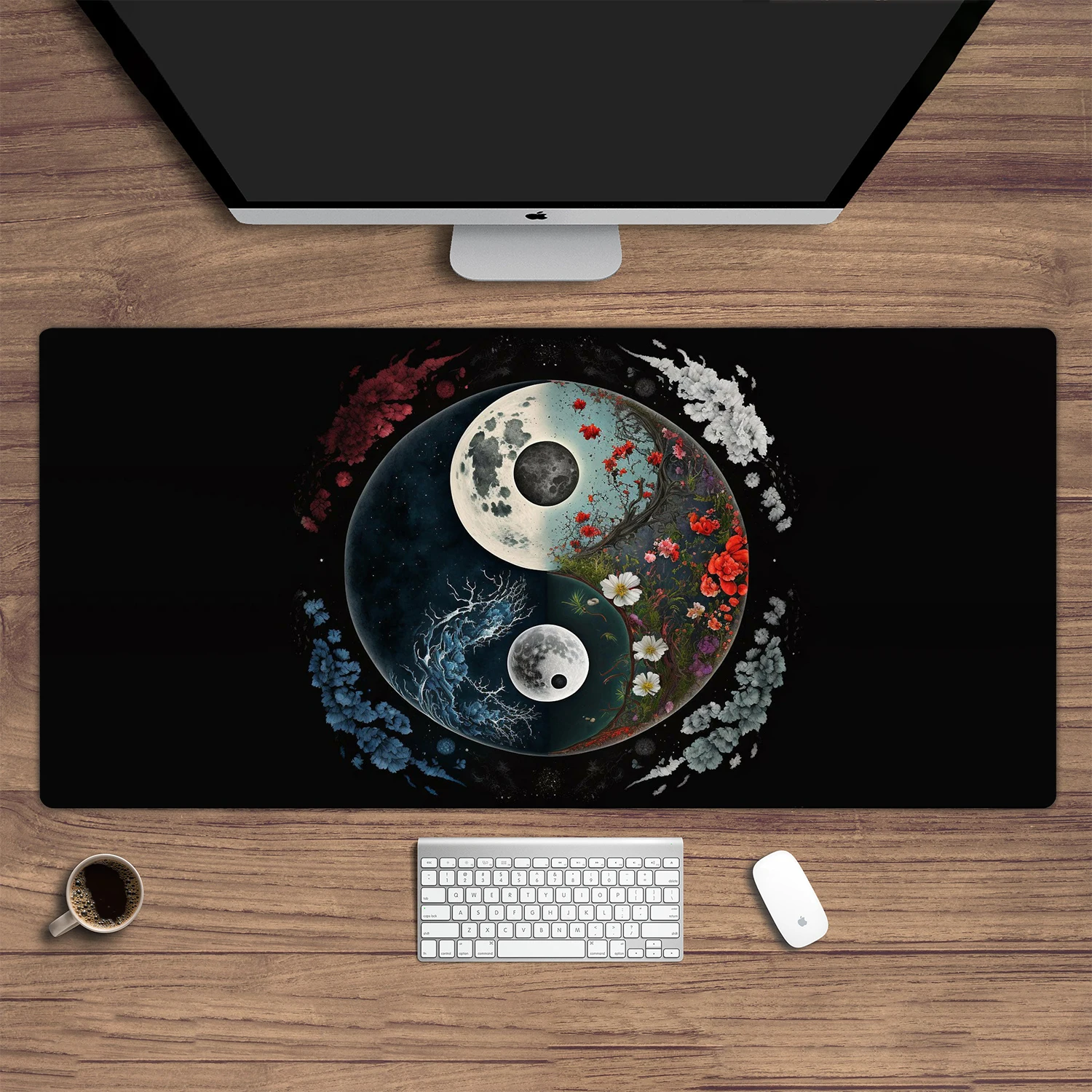 Game mouse pad black and white cherry blossom mouse pad lengthened seam yin and yang koi mouse pad keyboard pad art table pad