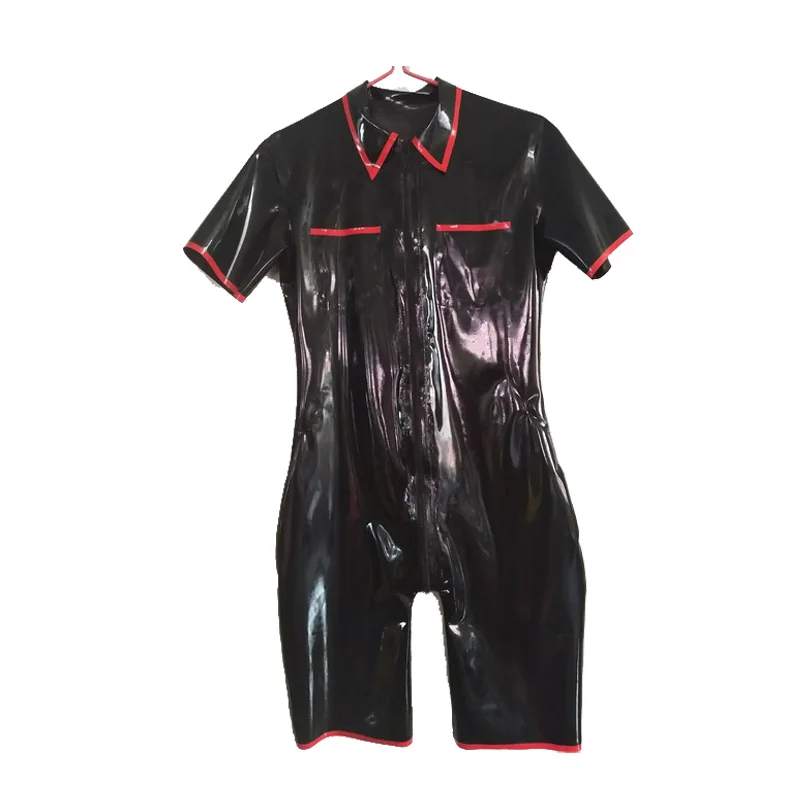 

Latex Rubber Bodysuit Tight Handsome Catsuit Black and Red Size XXS-XXL
