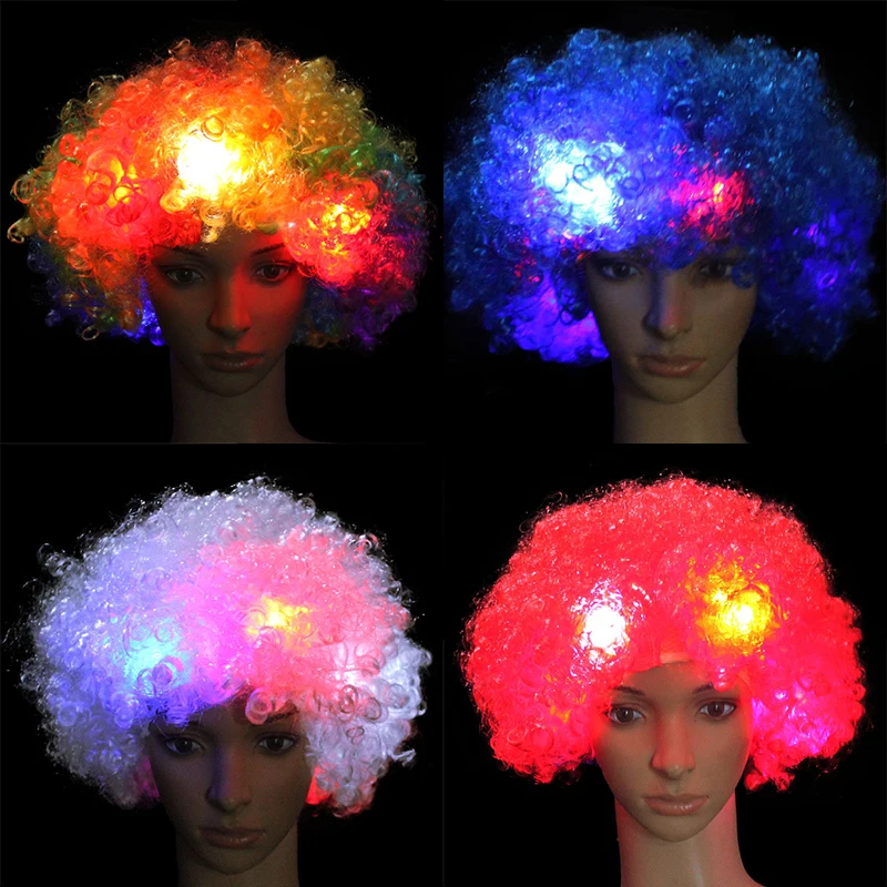 Glowing Colorful Wig Headwear New Year Christmas Wave Curly Hair Circus Performance Props Kids Gift Supplies Football Fans Wig