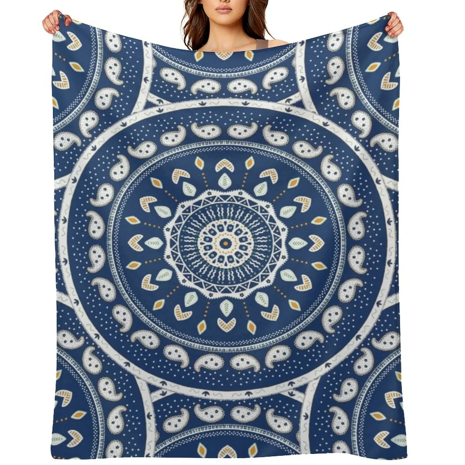 Blue White Yellow Green Mandala Design Throw Blanket Flannels Thin Cute Vintage Luxury St Decorative Sofa Blankets