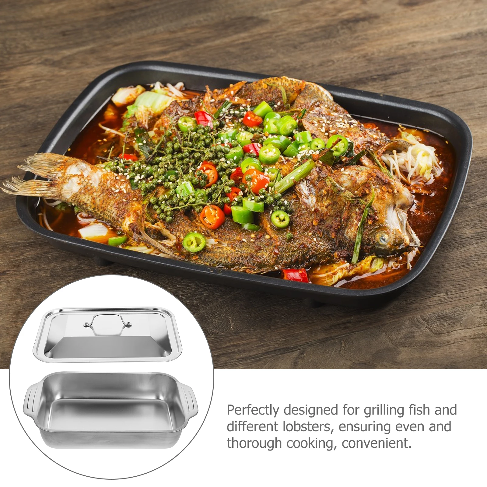 

1 set 1 Set Stainless Steel Fish Roasting Pan Rectangular Grill Tray For Seafood Cooking Catering Hotel Use Roasting Dish