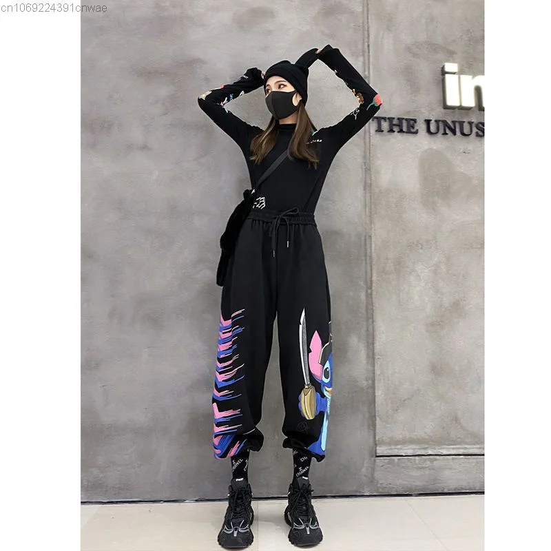 Disney Stitch Hip Hop Wide Leg Pants Kawaii Cartoon Grunge Emo Fashion Baggy Pants Y 2k Korean Style Popular Trousers Women Girl