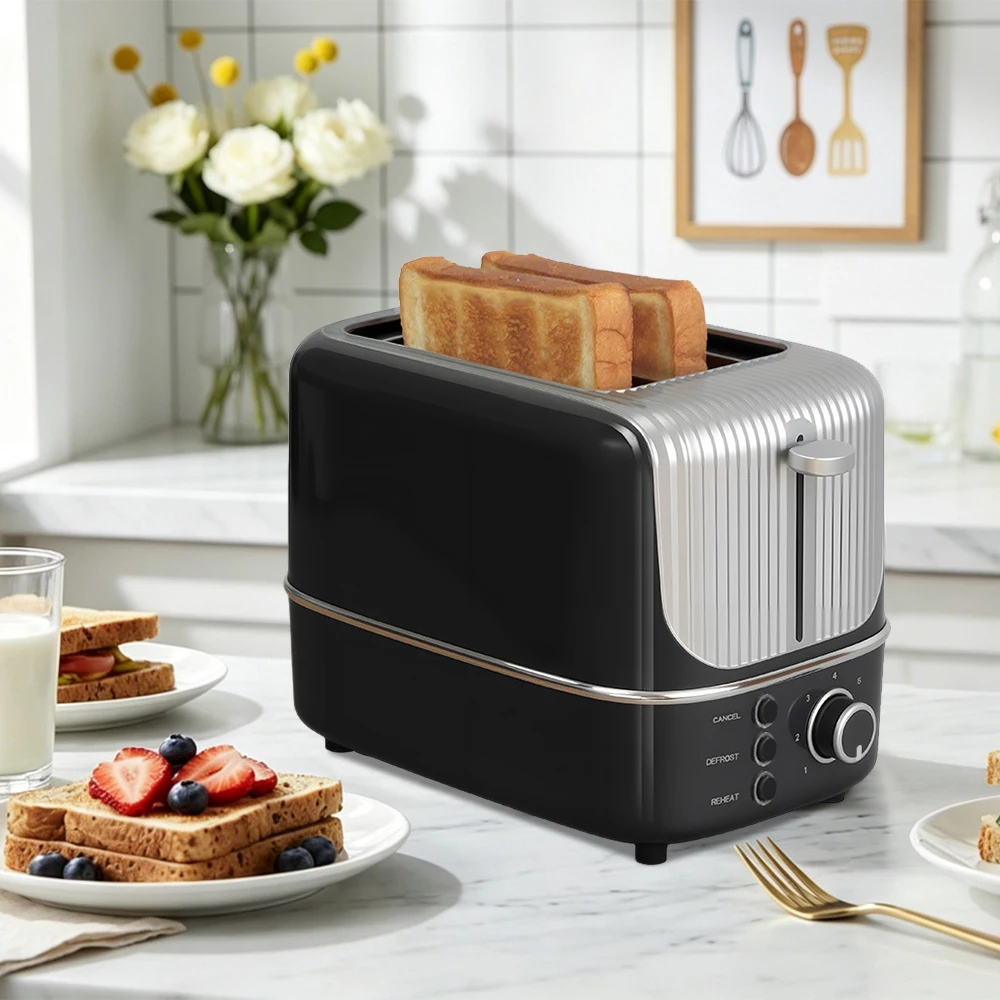 

Double Slot Toaster 7 Browning Levels Extra Wide Slot Toaster with Reheat, Defrost and Cancel Includes a Detachable Crumb Tray