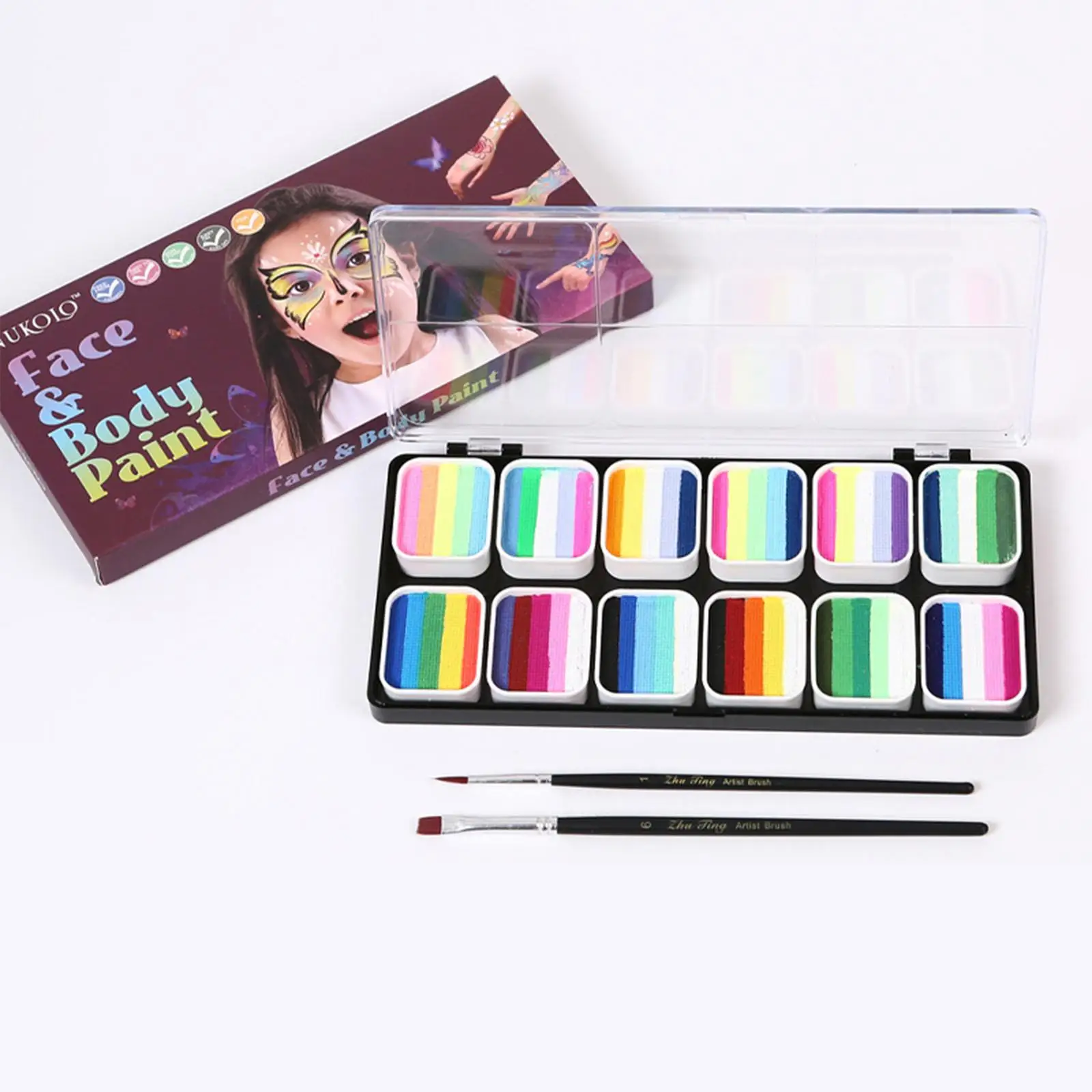 Kit de pintura facial multicolor, juego de maquillaje lavable a base de agua de 12 rejillas para niños, eventos escolares, Cosplay