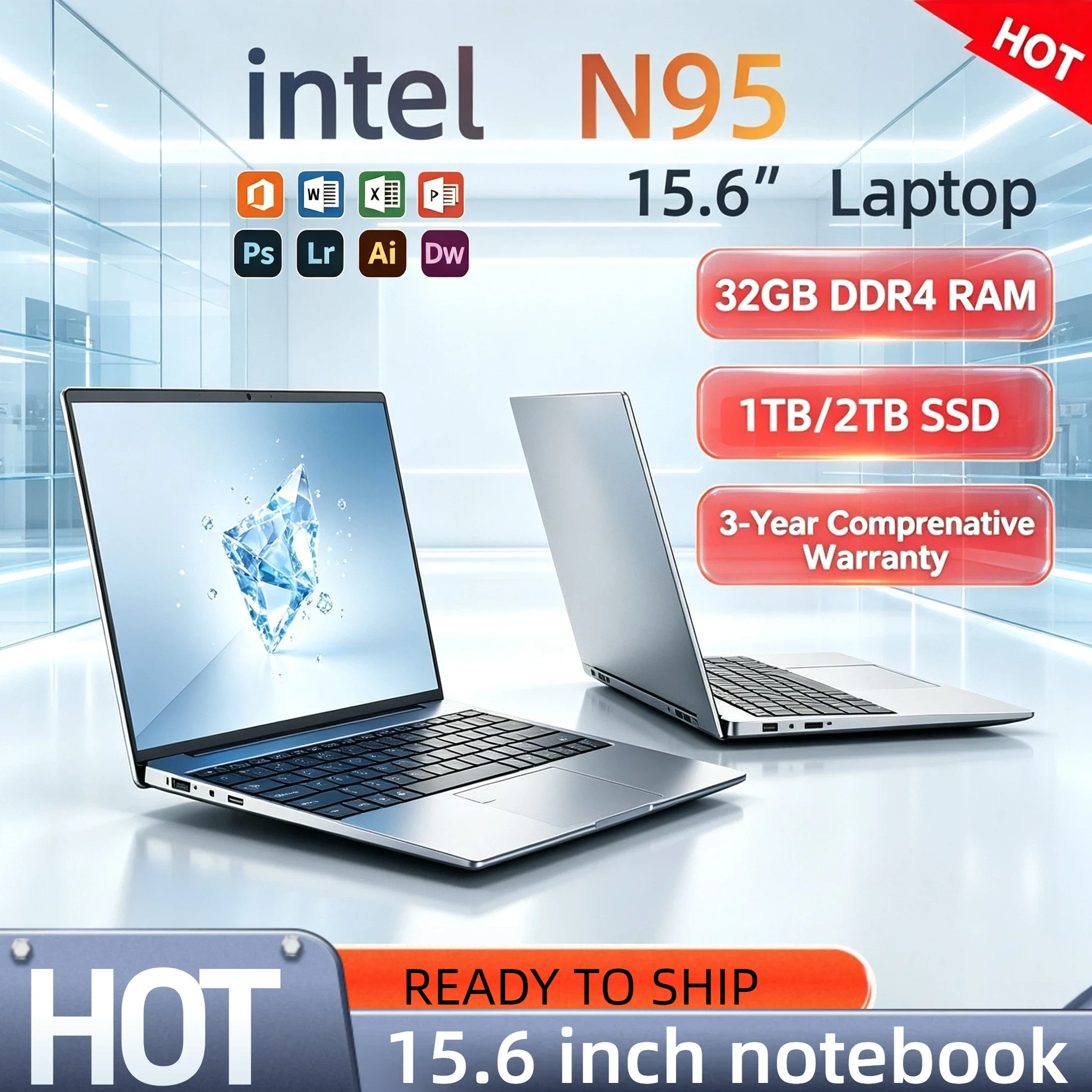Intel N95 2026 15.6 Inch Notebook 32GB DDR4 2TB SSD 7500mAh Office Gamer Laptop Backlit Fingerprint Pro Unit Core