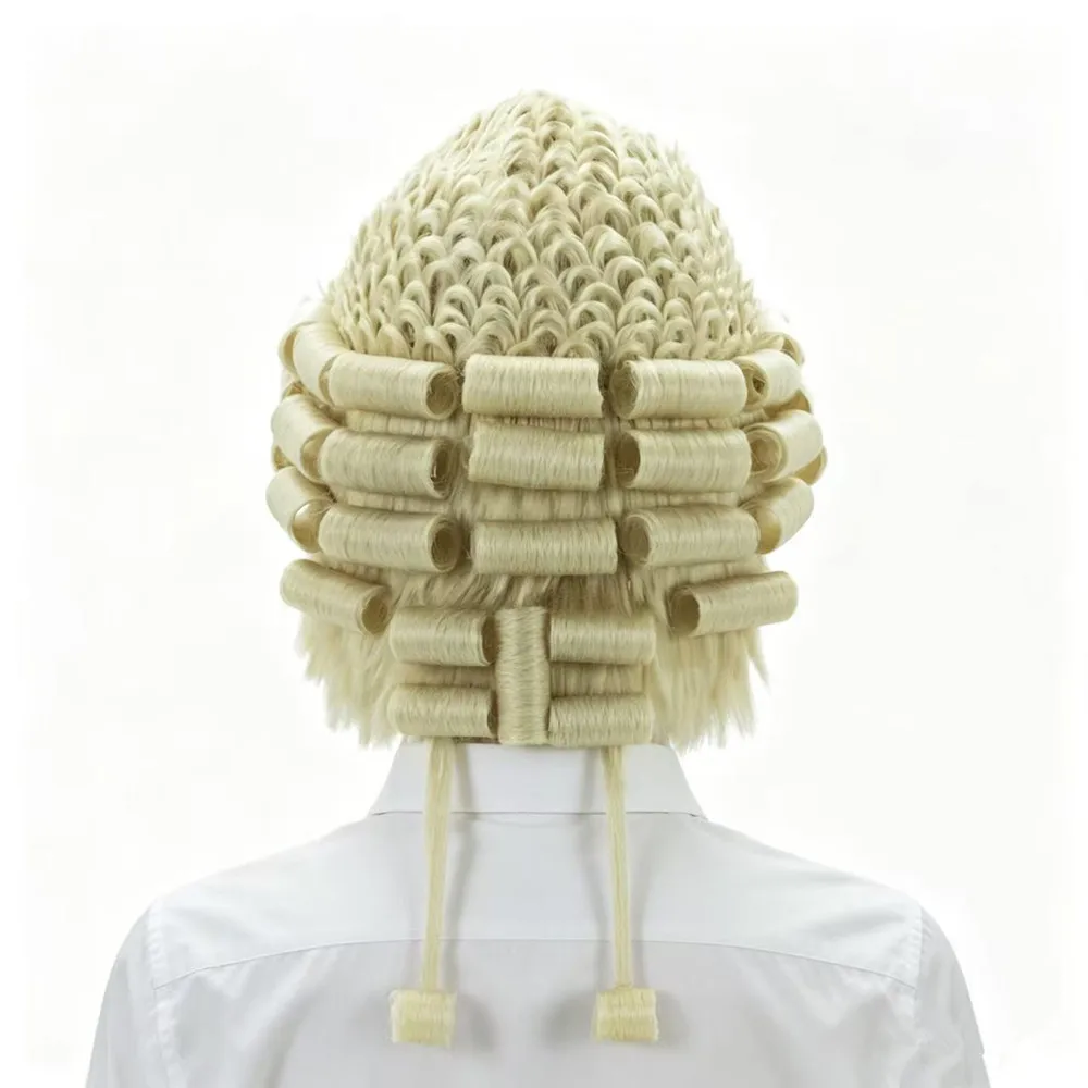 Lawyer Judge Wig Heat Resistant Fiber Court Judicial Wig Men's Curly Barrister Wig for Courtroom Costume Party Stage Performance