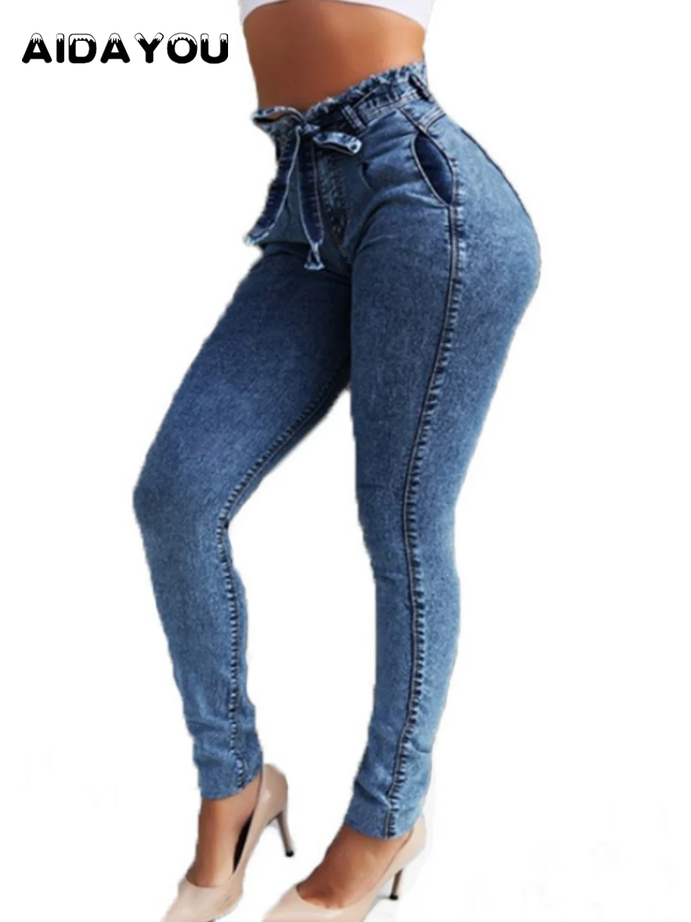 

High Waist Jeans For Women Stretch Denim Bandage Boyfriend Waist Jeans Woman ouc326