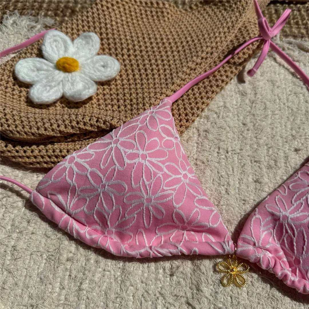 Blumenmuster, Neckholder, hoch geschnittene Beine, Bikini, Damen-Badebekleidung, zweiteiliger Bikini-Set, Badeanzug, Badebekleidung, Schwimmbekleidung V7127 – Detail 8