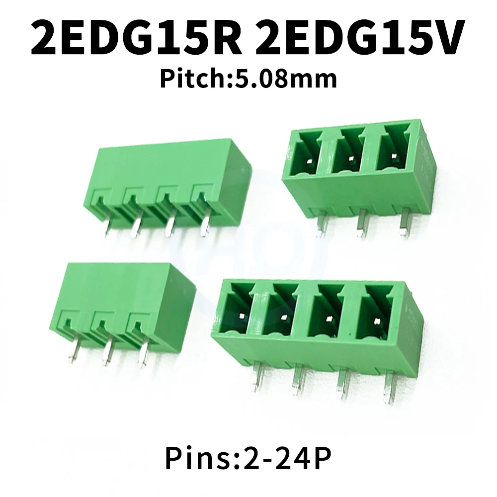 (10 PCS) KF 2EDG15R 2EDG15V 5.08mm Pitch Solder Plate Plug-in PCB Right Angle Straight Pin Terminal Block 15EDG15R/V 5.08 2~24P