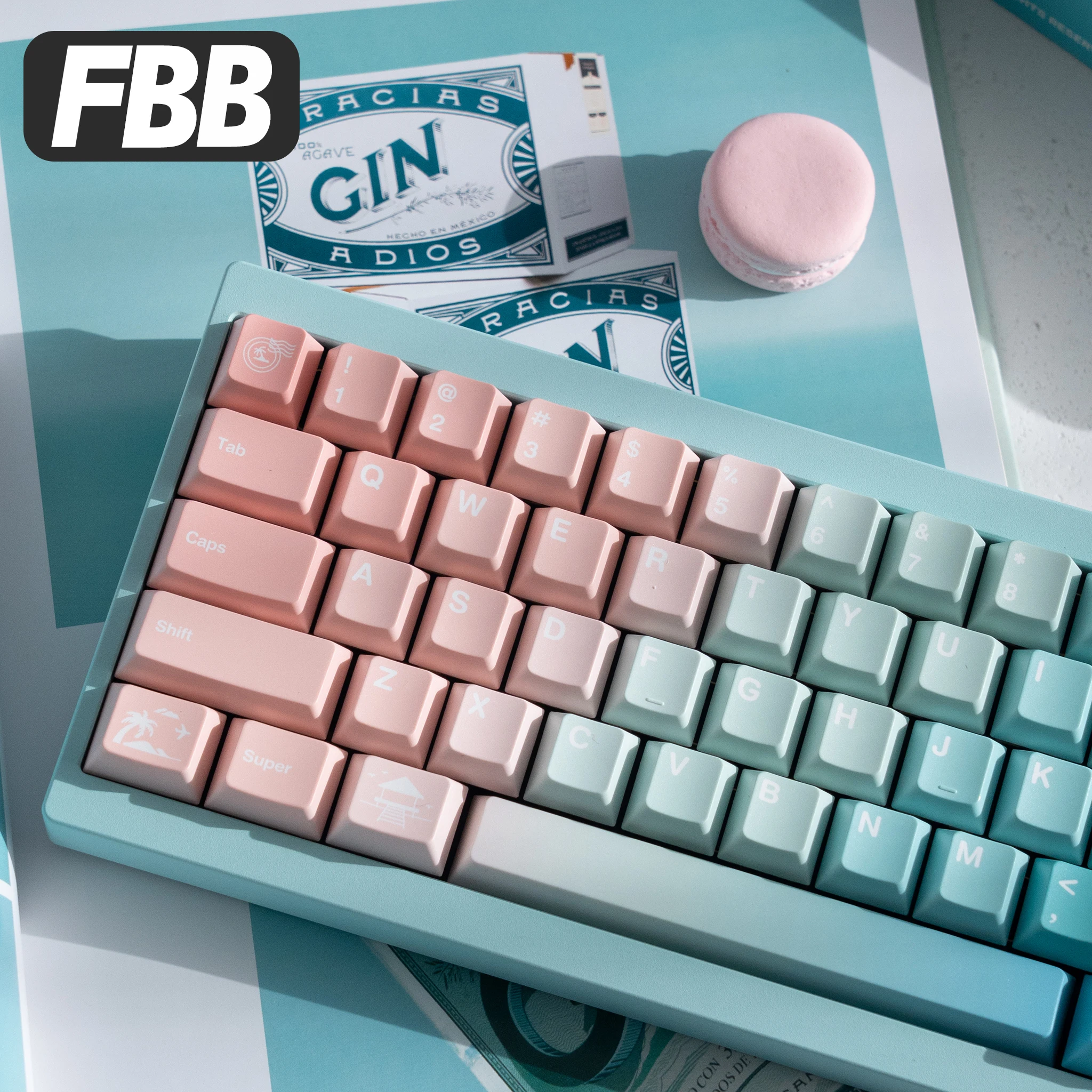 FBB Keycaps Pink Beach Theme Gradient Color PBT Keycap For 60%, 75%, 80%, 96%, 100% Mechanical Keyboards Key Caps DIY Gift Grils