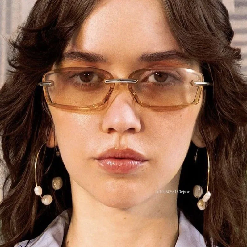 Rimless Y2K Candy Color Sunglasses Metal Small Square Frame Sunglasses Women Men UV Protection Women's Sun Glasses Eyewear 2025