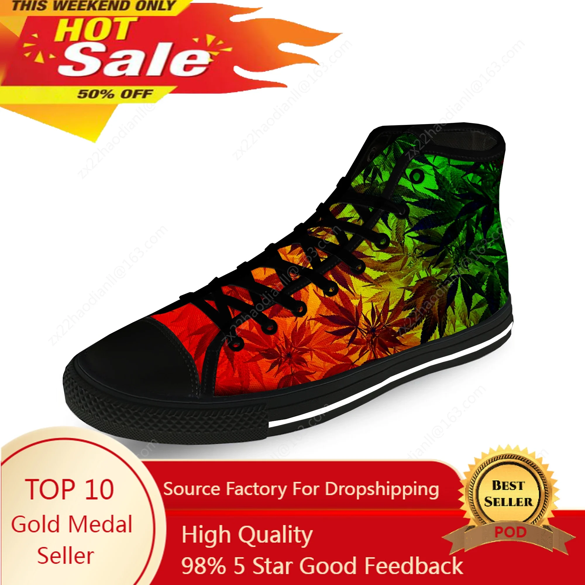 

Weed Leaf Pot Cannabis Marijuan Casual Cloth 3D Print High Top Canvas Fashion Shoes Men Women Lightweight Breathable Sneakers