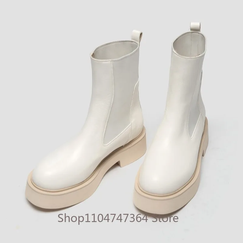 Genuine Leather White Chelsea Boots Men's Autumn Winter Shoes Thick Sole Platform Fashion Ankle Boots Male Work Outdoor Casual