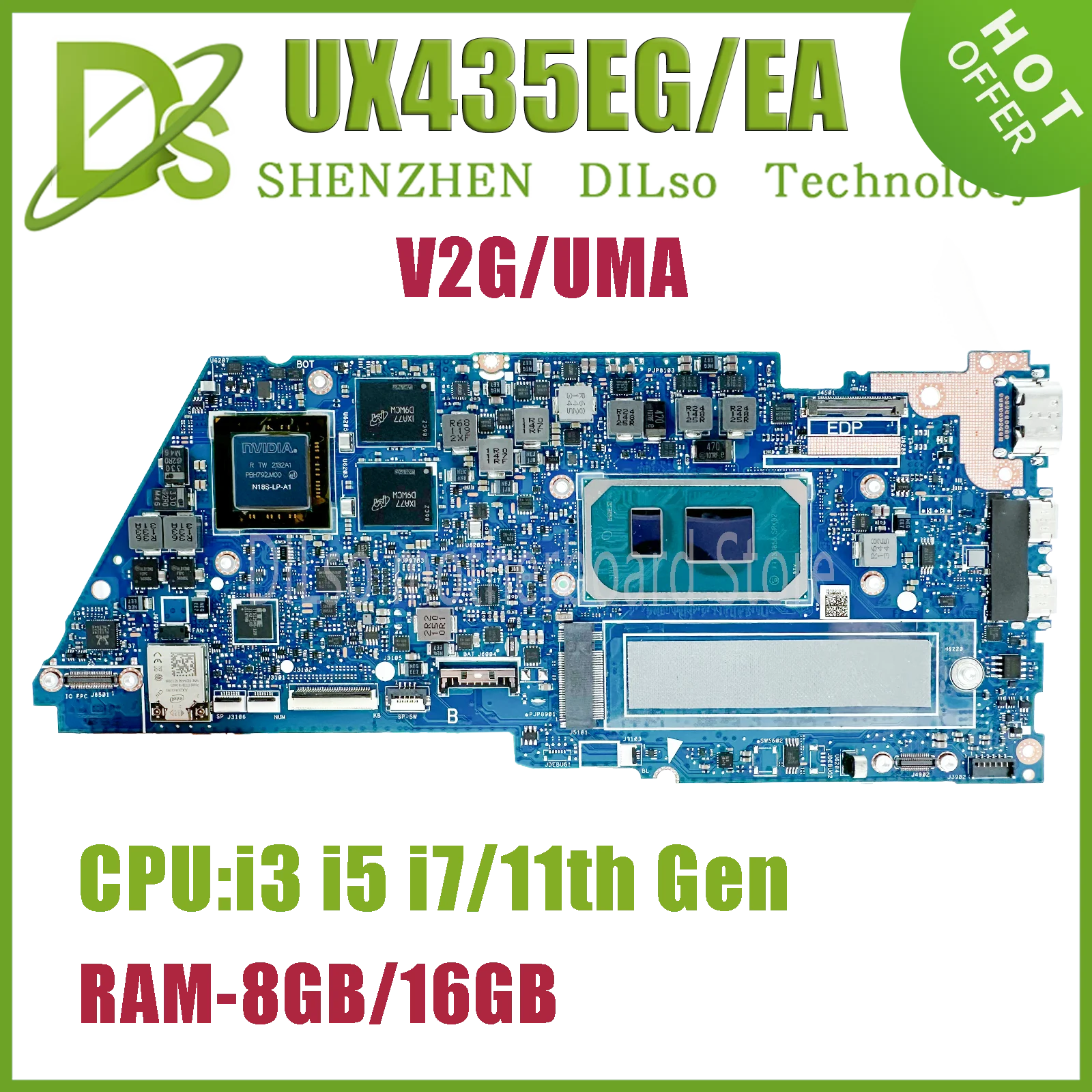 

KEFU Mainboard For ASUS UX435E UX435EA UX435EAL BX435E RX435E UX435EG UX435EGL Laptop Motherboard I5 I7 11th Gen 8GB/16GB-RAM