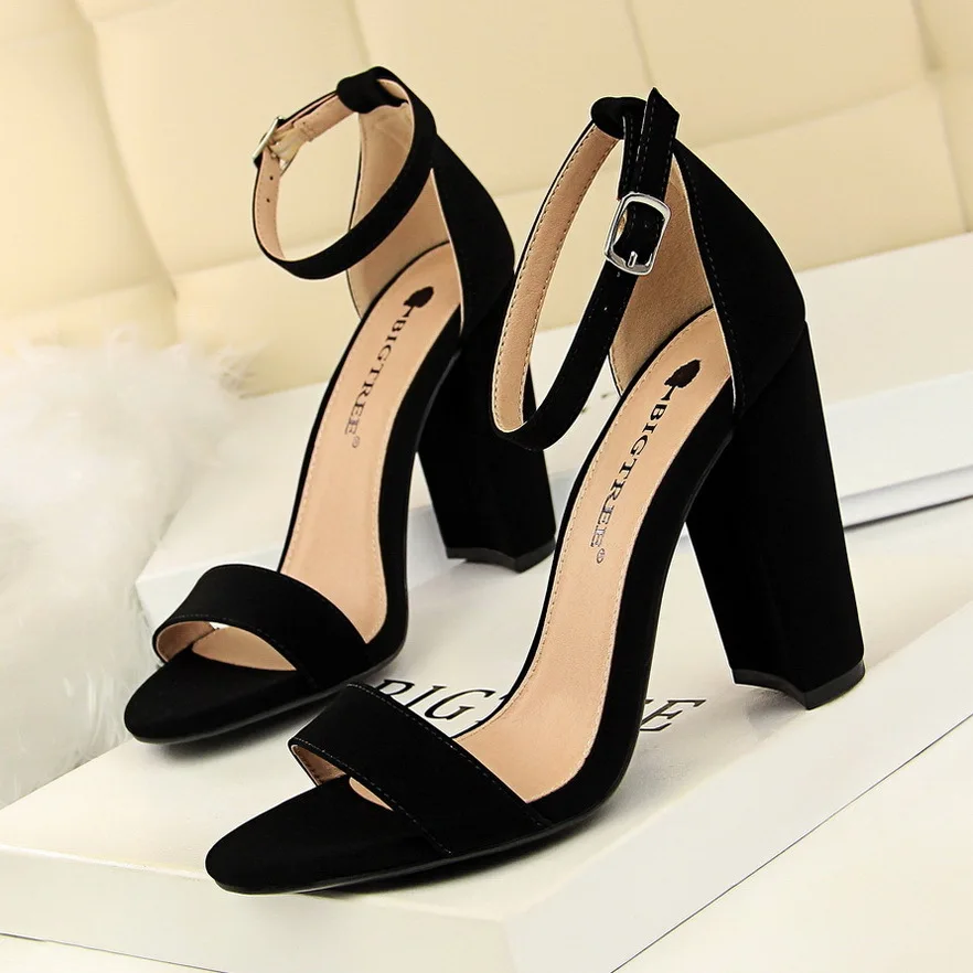 Style Women's Ladies Shoes Summer Fashion Simple Thick High Heels Sexy Nightclub One Line With Sandals Women Pumps туфли женские