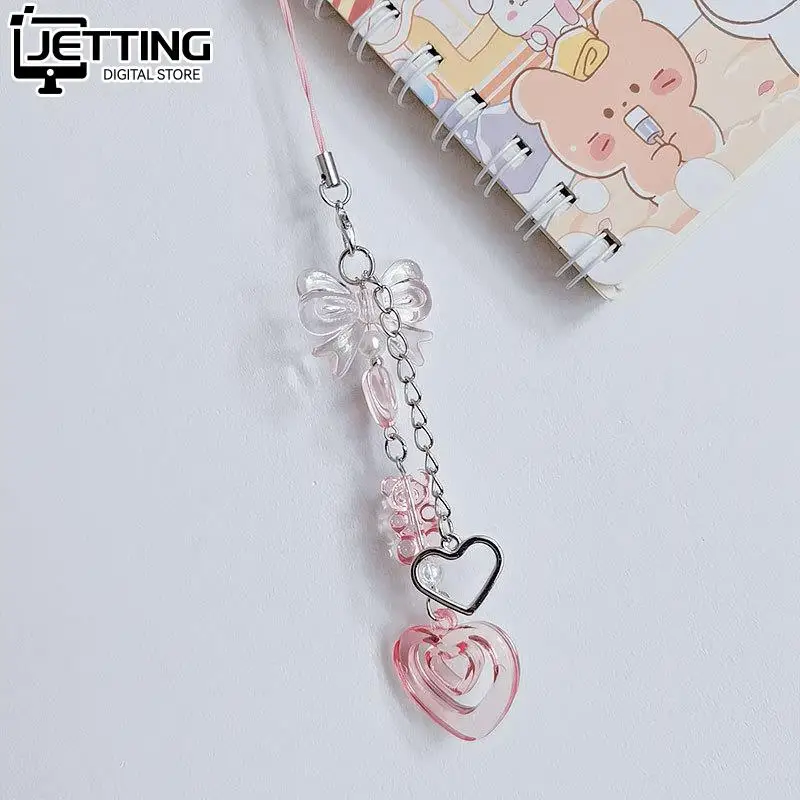 Y2K Phone Charms Bag Pendant Kawaii Key Chain For iPhone/Samsung Cute Heart Bear Bow Phone Accessories Women Girl Strap Lanyard