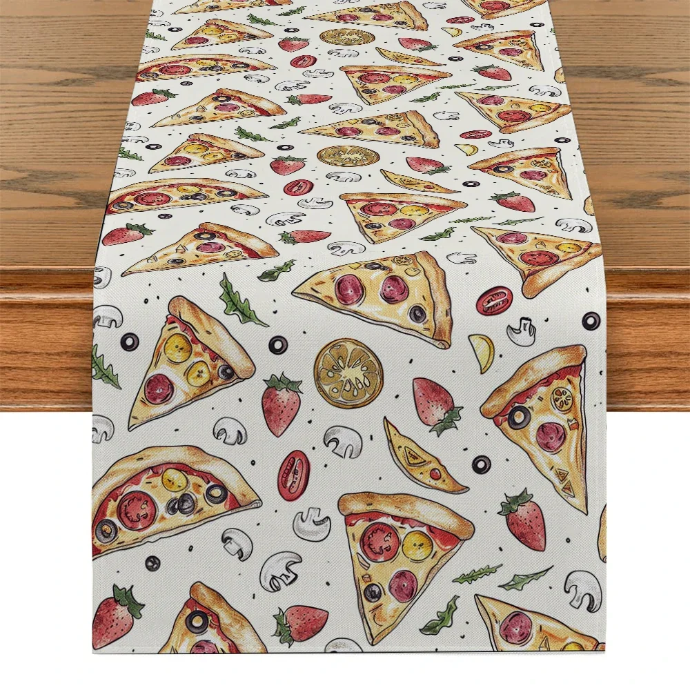 

Colorful Table Runner Gourmet Pizza Tablecloth Suitable for Kitchen Dining Room Living Room Dresser Table Decoration