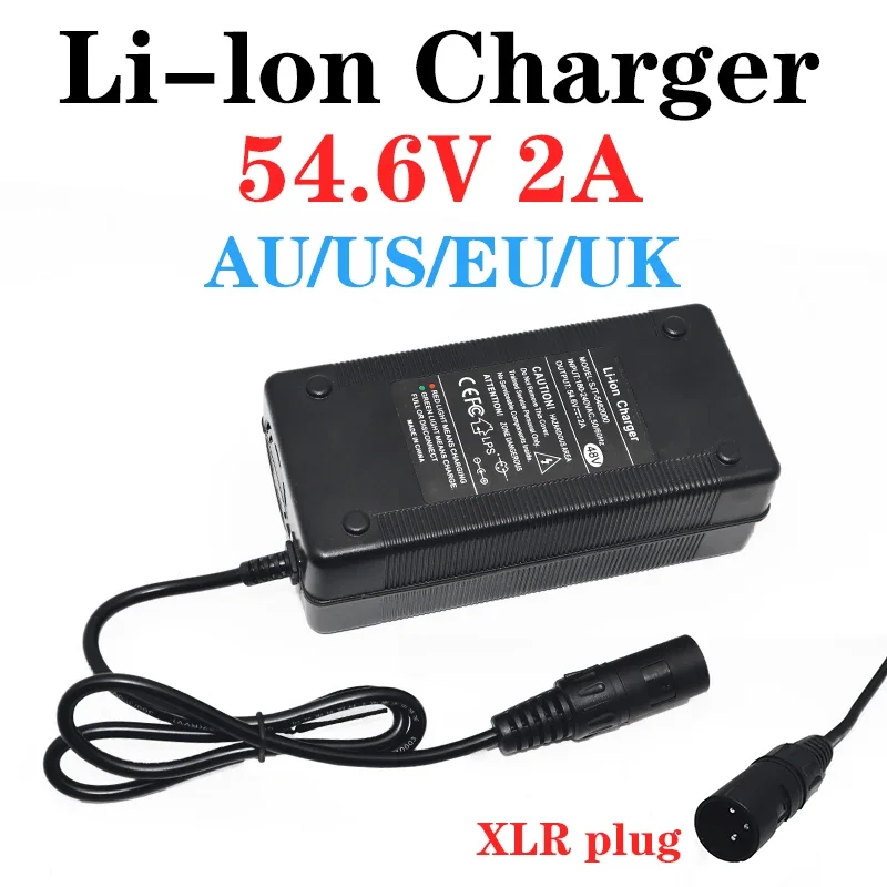54.6V 2A Li-ion Li-Polymer Sạc 48V 18650 21700 Xe Đạp Điện Sạc Pin Li-ion 3-pin XLR Ổ Cắm Cổng Kết Nối
