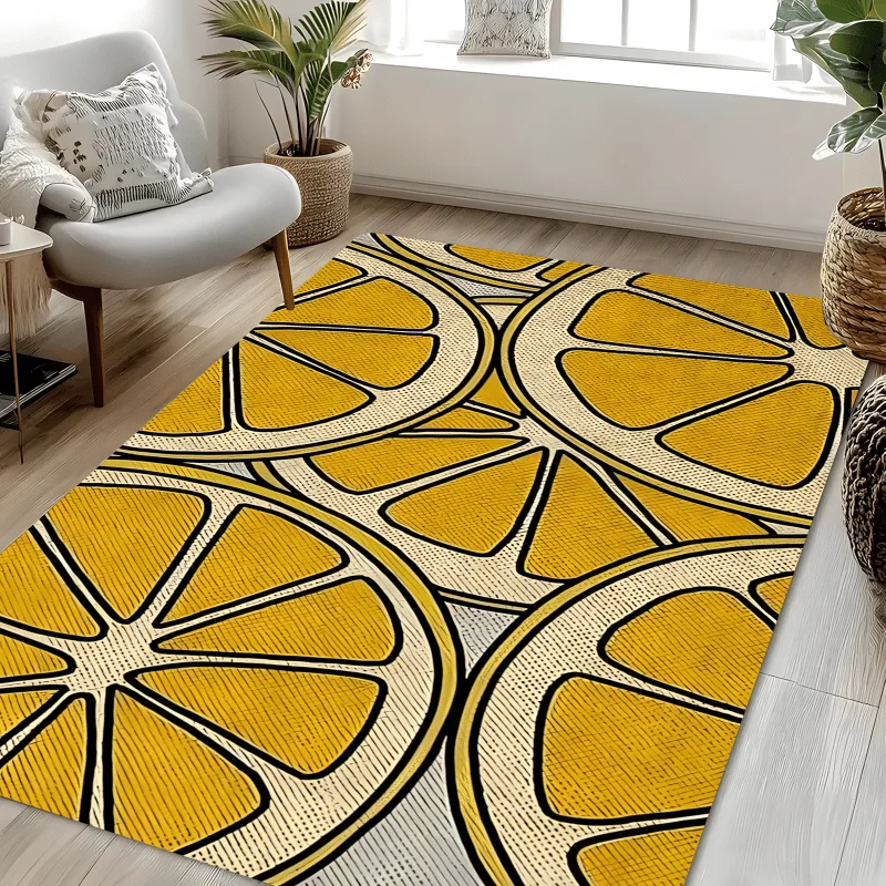 Yellow Lemon Slices Flannel Rug, Soft Non-Slip Fruit Pattern Mat for Living Room Bedroom Bathroom Kitchen Decoration