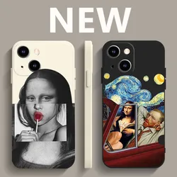 Vinatge Aesthetic Art David Mona Lisa Phone Case For iPhone 14 15 Pro MAX 11 13 12 XS SE20 XR 7 8Plus Liquid Silicone Cover Capa