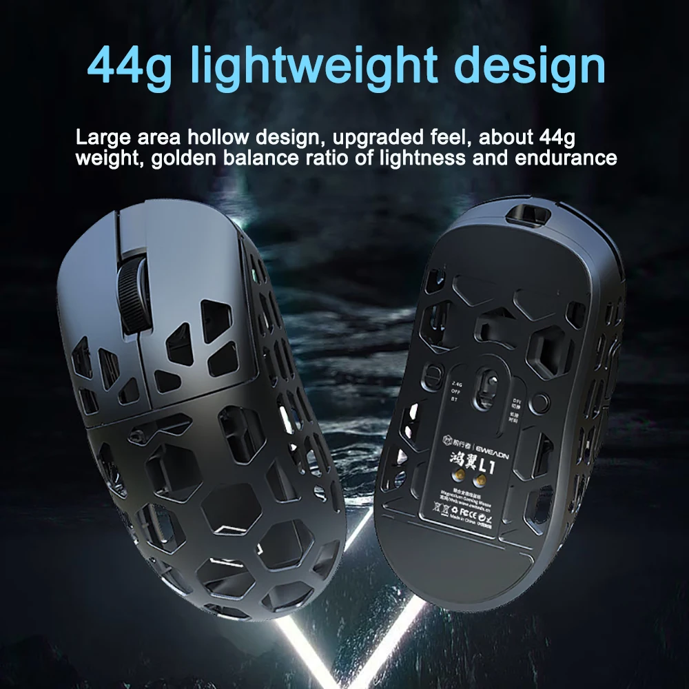 L1 Wireless Mouse With Wireless Base 8K Magnesium Alloy 3 Mode Hollow Out Gaming Mouse PAW3395 Sensor Lightweight Gamer Office