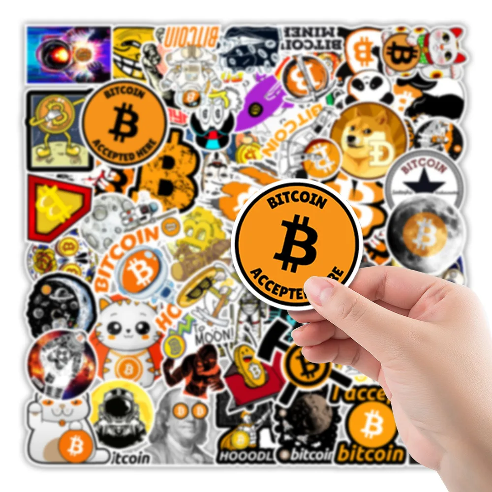 50pcs Bitcoin Gold Sticker Graffiti Glasses Cups Waterproof Stickers Skateboard Travel Pencil Cases Suitcase Phone DIY Toys