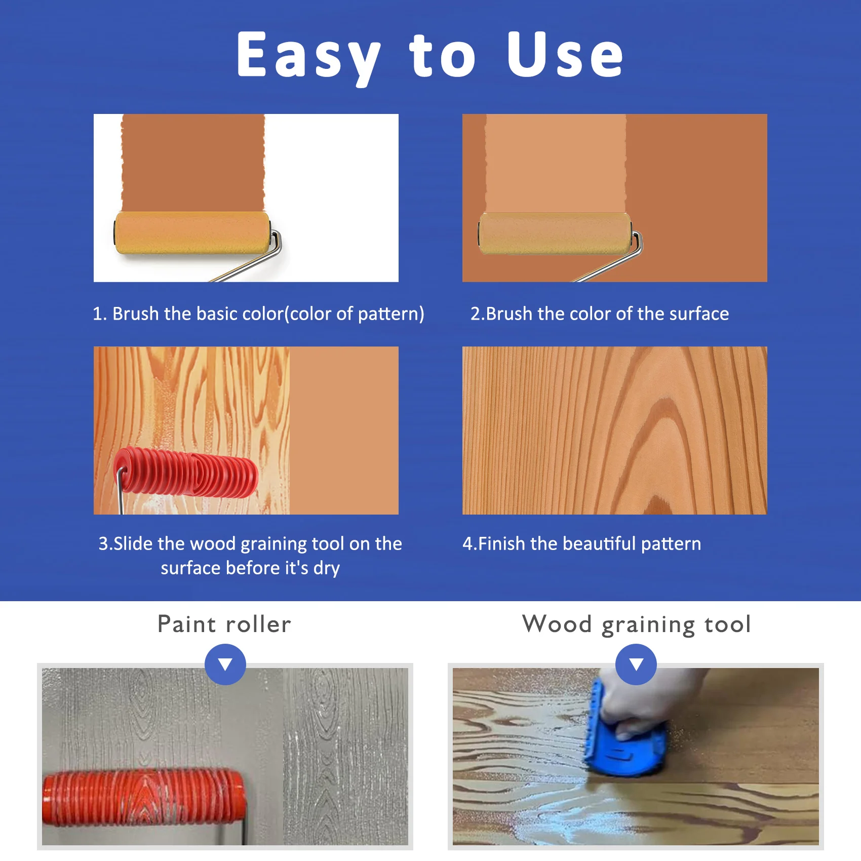 BHBD-Imitation Wood Pattern Tool Set Eg300t 7 Inch Rubber Roller + Ms16 Imitation Realistic Wood Grain Tool Wood Grain Coating E