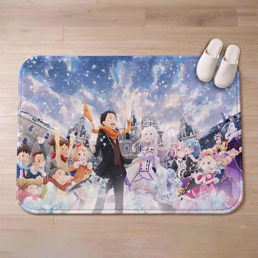 R-Re-Zero S4 Subaru x Emi Short Plush Bathroom Door Mat, Hallway Decor Rug, Home Entry Welcome Floor Mat