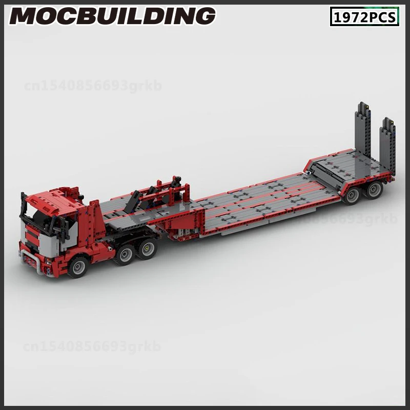 

MOC Building Blocks Red Truck Trailer Model DIY Bricks Assemble Toys Transport Technology Car Gifts Collection Birthday Present