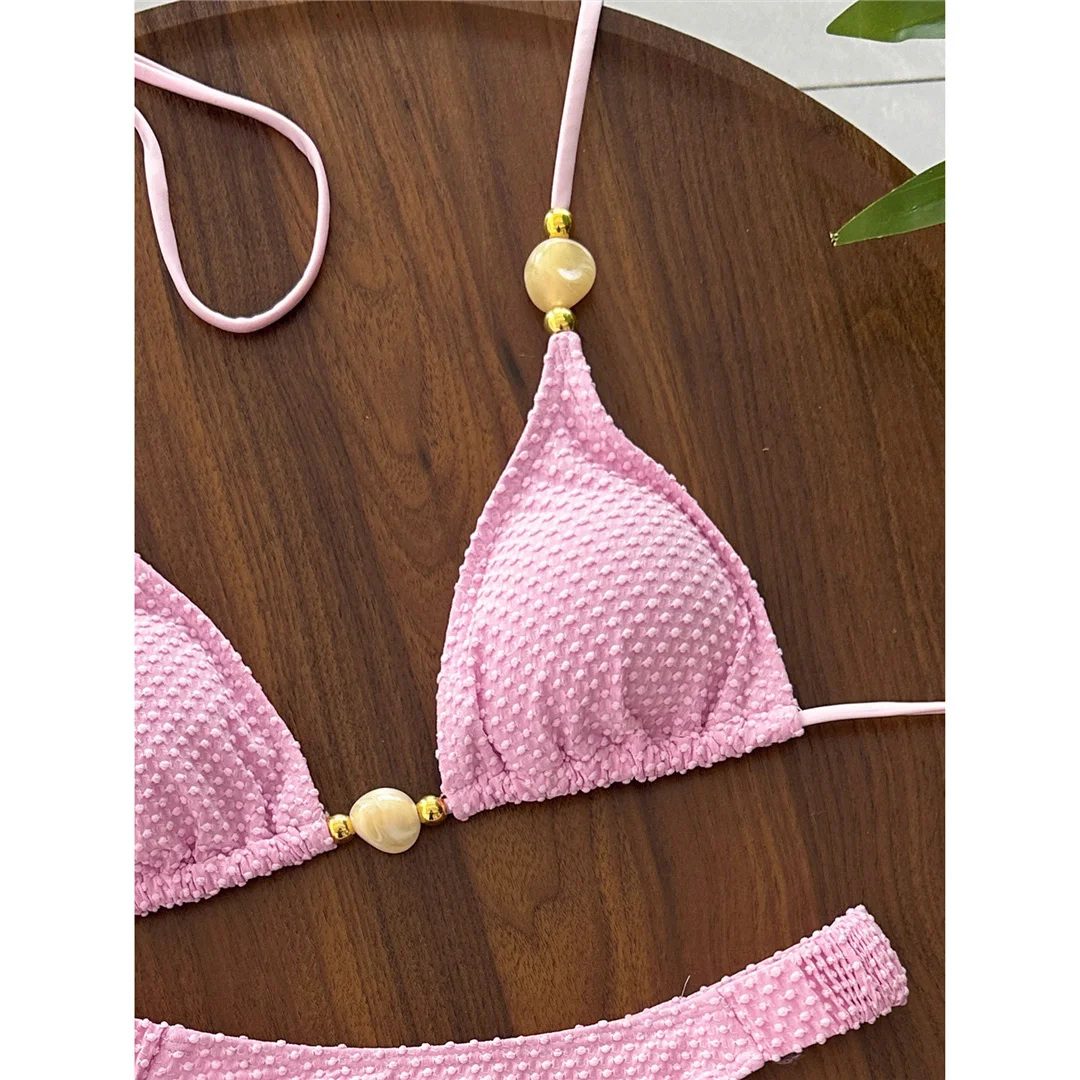 Gefalteter, geknitterter Neckholder-Bikini, Damen-Badeanzug, zweiteiliger Bikini-Set, brasilianischer Badeanzug, Badebekleidung, Schwimmanzug V8134 – Detail 17