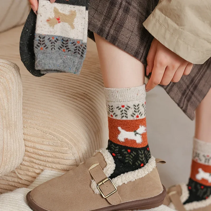 1/5 Pairs Warm Socks for Women New Fashion Cartoon Socks Thick Kawaii Style Floor Wool Creative Cute Socks High Quality Trends