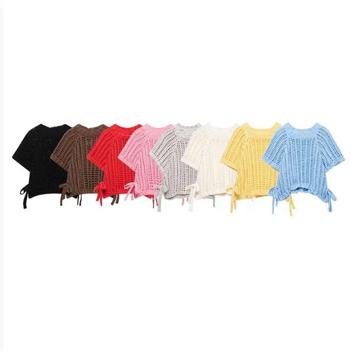 

Side Embellied Sweater Women's Knitted Hollow out Design Polyester Fiber Color Spring Season Overhead Wearing