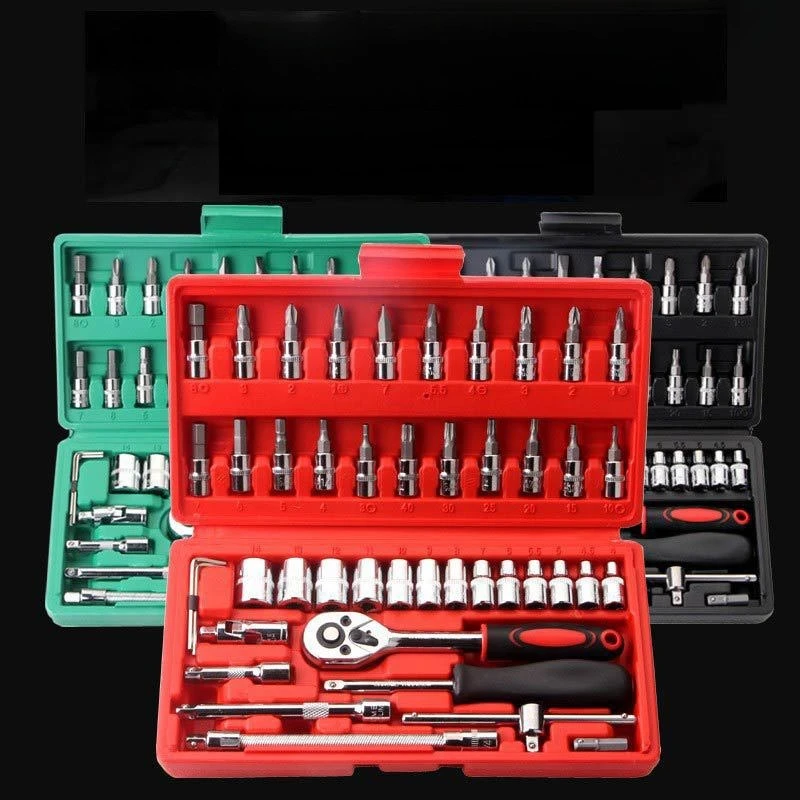 

Professional 46pcs Socket Set Auto Car Repair Combination Tool Ratchet Wrench Pawl Spanner Screwdriver Metalworking Kit