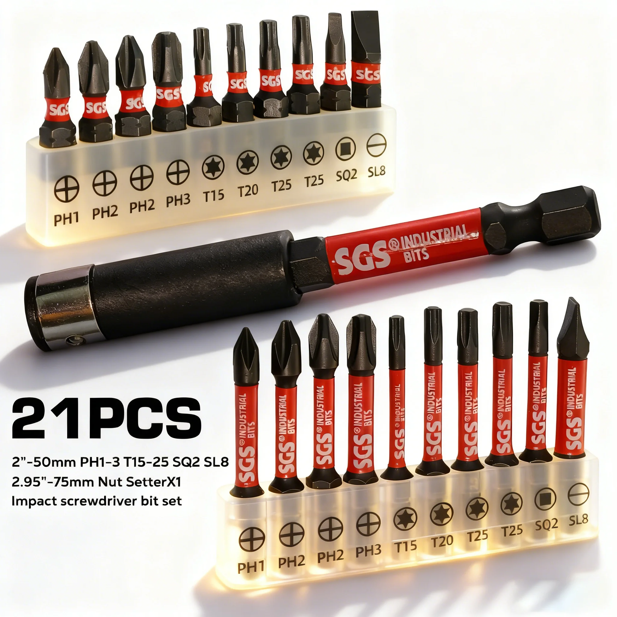 25/50mm Ph/T/Sl/Sq Impact Screwdriver Bit Set with Socket, Non-Slip High Hardness S2 Steel, Perfectly Compatible with Power Tools