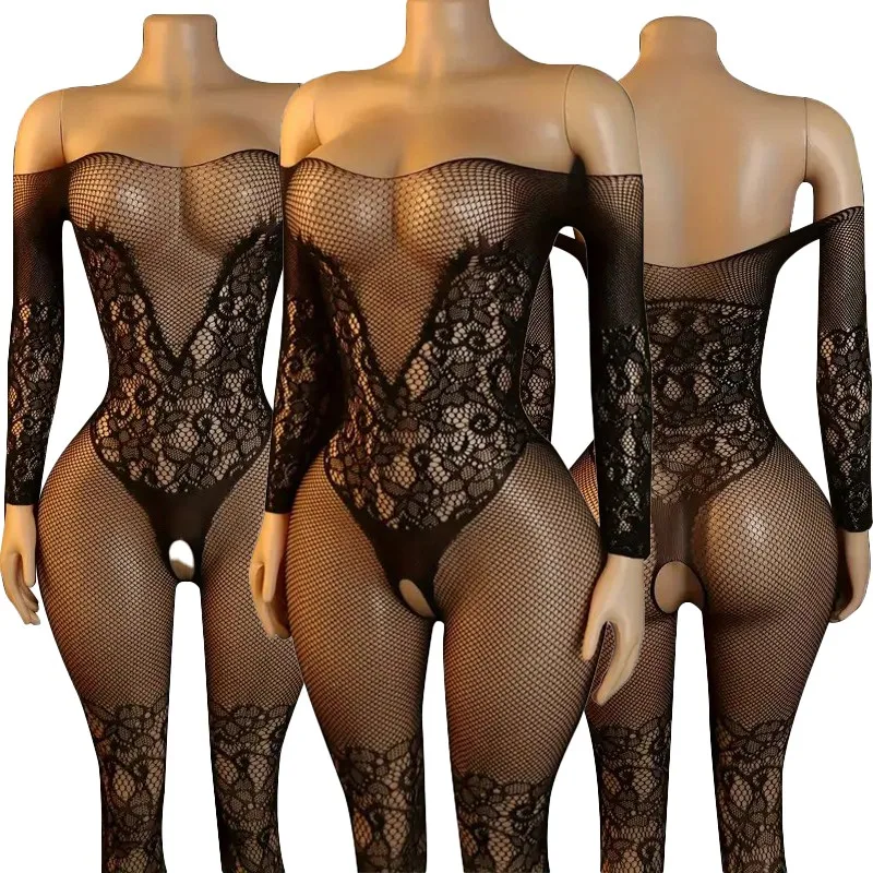 Plus Size Crotchless Teddies Bodysuit Sexy Lingerie Women Mesh Lace Flora Open Bra Bodystockings Erotic Bodysuits Porn Underwear