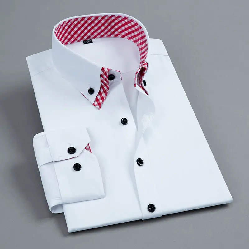 GOZBKF Men Long Sleeve Shirt White/Blue 4