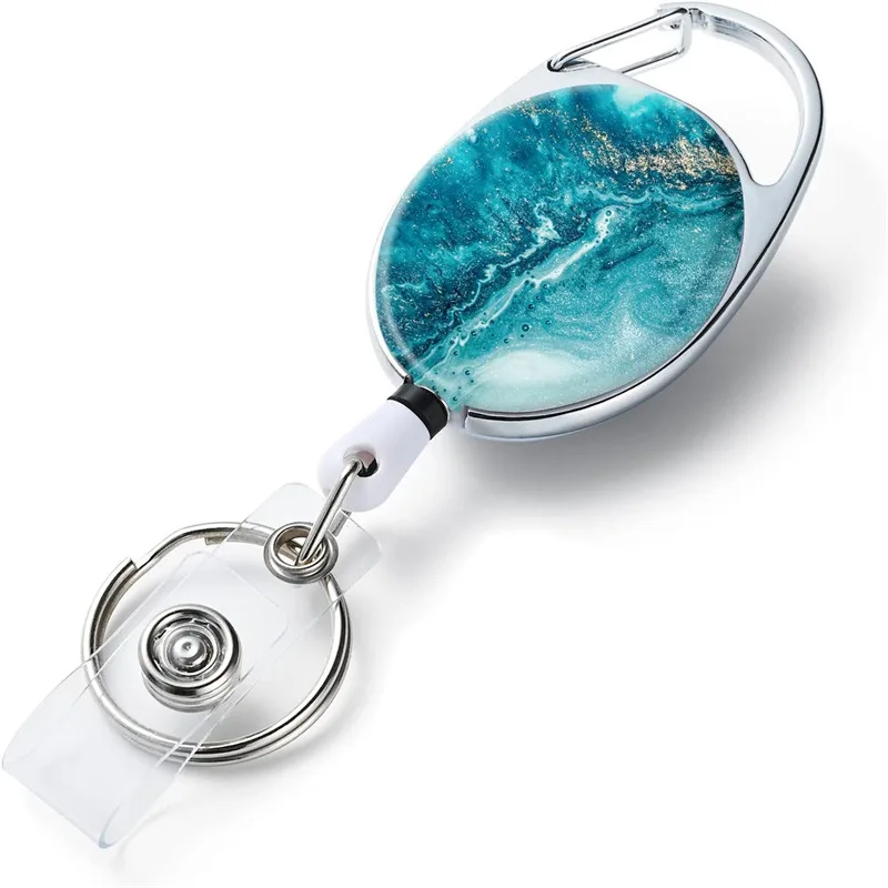 

Marble Retractable Badge Reel Egg-shaped Oval ID Holder Clips for Nurse Pass Keychain Work Card Belt Clip (Adjustable, Durable)