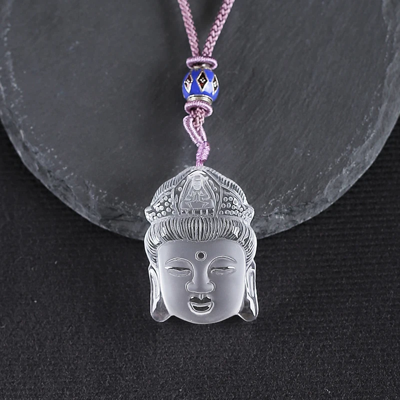 Natural White Quartz Hand Carved Buddha Head Pendant Bead ,Custom Necklace Fashion Jewelry Pendant