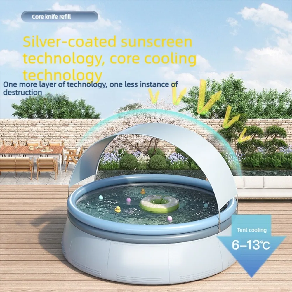 Large Inflatable Swimming Pool with Canopy 3.6m/3m Blow Up Pool with Sun Shade for Kids & Adults for Backyard Garden Lawn