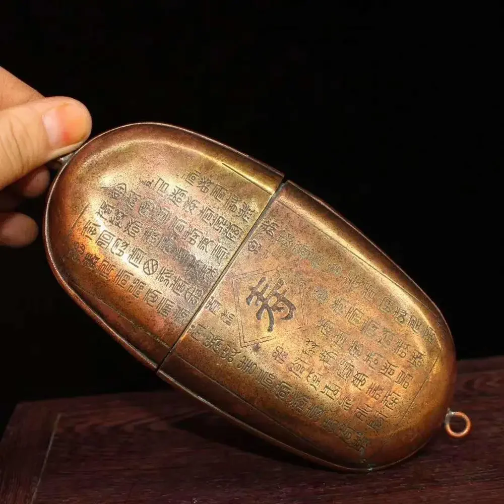Beautiful collection ancient Chinese pure copper Fushou color painting glasses case