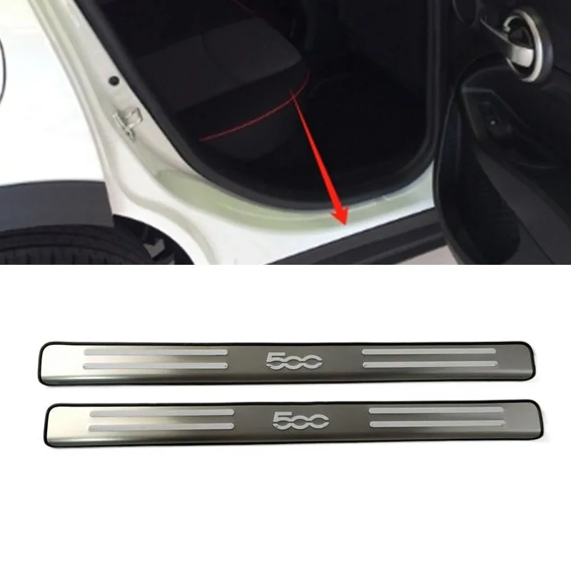 2PCS/LOT Stainless Steel For 2007-2015 FIAT 500 Auto Welcome Scuff Plate Cover Decoration Door Sill Pedal Car Accessories