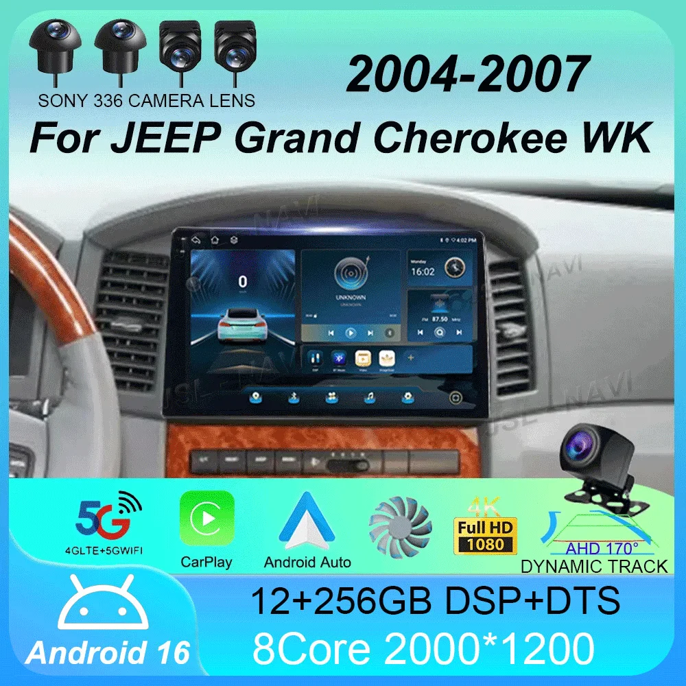 

Carplay Auto Android 16 For JEEP Grand Cherokee WK 2004 2005 2006 2007 Multimedia Car Radio Navigation Player Video WIFI+4G DSP