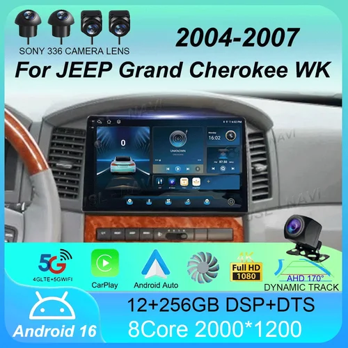 Imagen 1 del producto Carplay Auto Android 16 para JEEP Grand Cherokee WK 2004 2005 2006 2007 Radio Multimedia para Auto, Reproductor de Navegación, Video, WIFI+4G, DSP