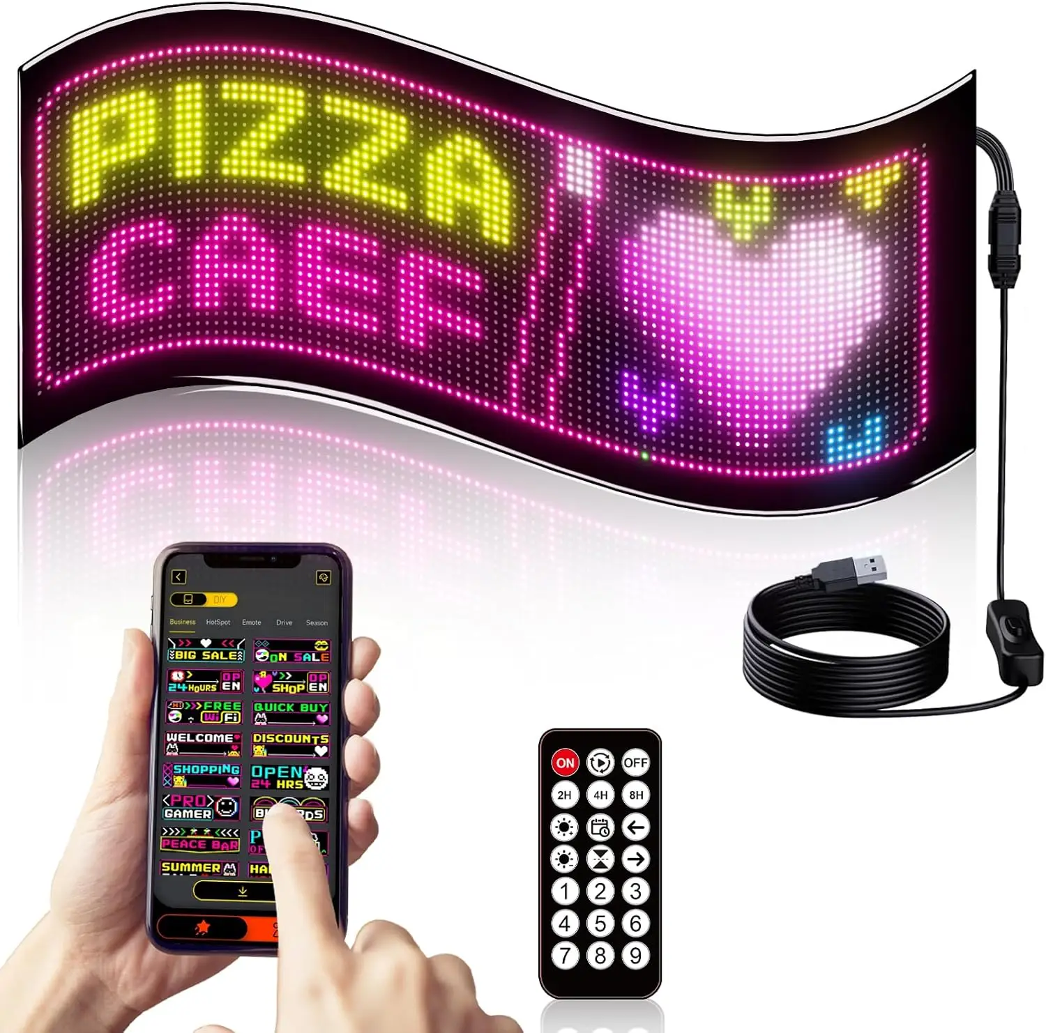 Double Row Scrolling LED Sign,Programmable Flexible LED Matrix Panel,Bluetooth APP Control,DIY Text, Patterns, Animations