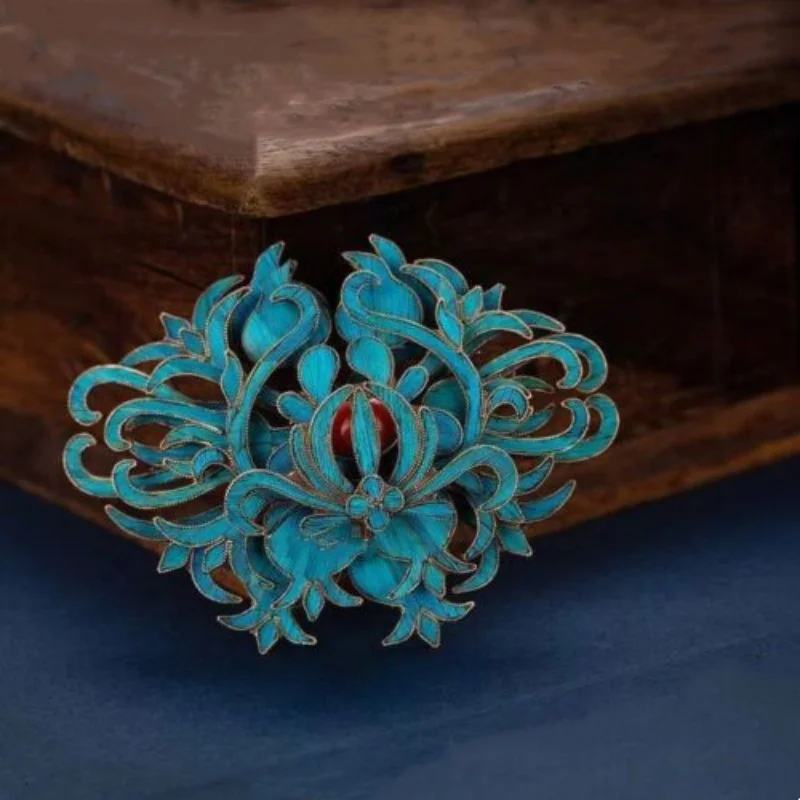 

Chinese cloisonne metal woven hair clip for women's hairpins Vintage Carved