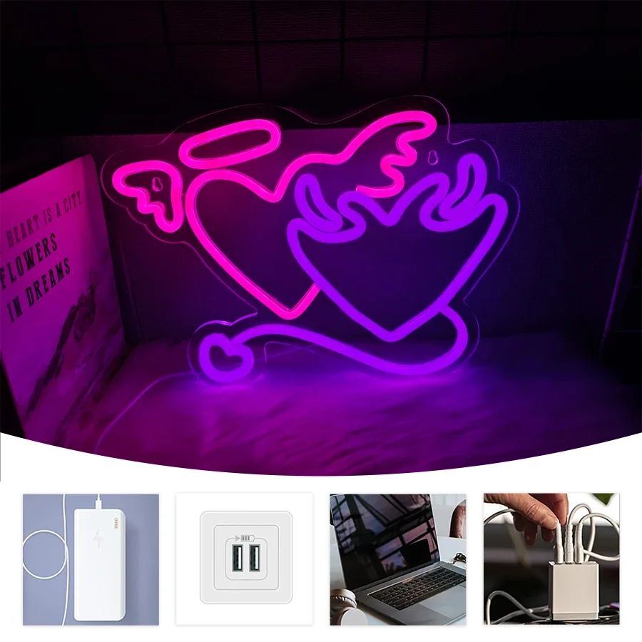 Engel und Teufel Animation für Schlafzimmer Neon Mann Schild Led Icon Wandleuchte Liebe verwendet Game Room Bar Club Neuheit Beleuchtung (neu) Lichter