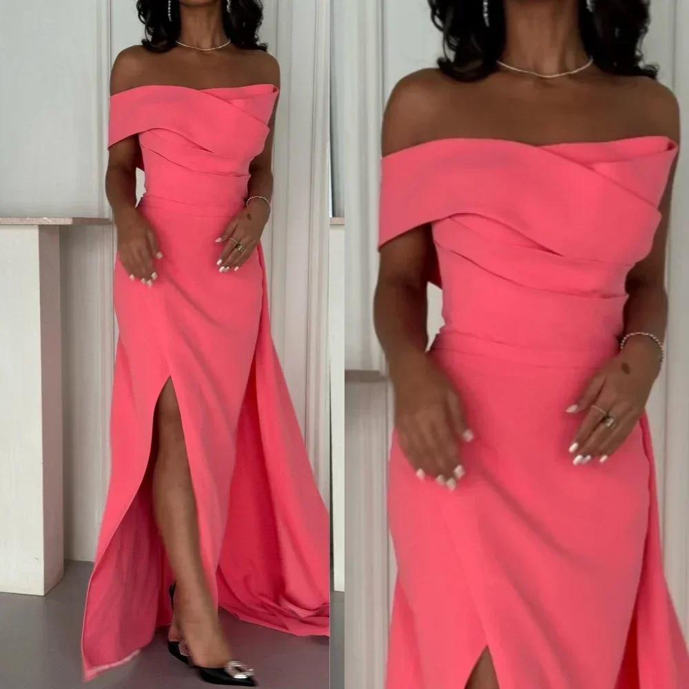 فساتين حفلة موسيقية أنيقة عصرية مكشوفة الكتف على شكل حرف A ماكسي بفتحة جانبية بسيطة ورائعة للحفلات المسائية للنساء حسب الطلب