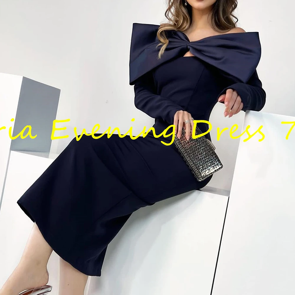 Customized Fashion Straight Ankle Length Strapless Jersey Long Sleeves Evening Dress Classic Photo Color vestidos para mujer