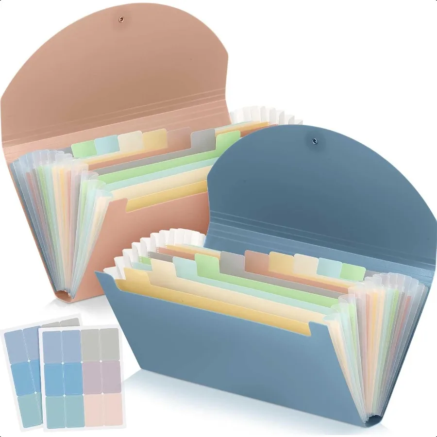 

2 Pack 13 Pockets Expanding File Folder and Cover Folder with Labels Mini Expandable File Organizer Wallet Document Organizer f
