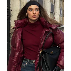 Moda Borgogna Vino Rosso Manica intera Donna Cappotto in cotone Colletto alla coreana Cerniera Parka petto 2024 Lady Commute Street Capispalla